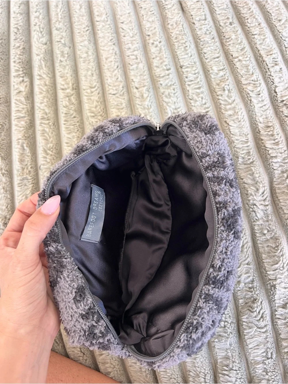 Barefoot Dreams Cozychic Fuzzy Cosmetic/Travel Case Gray/Black